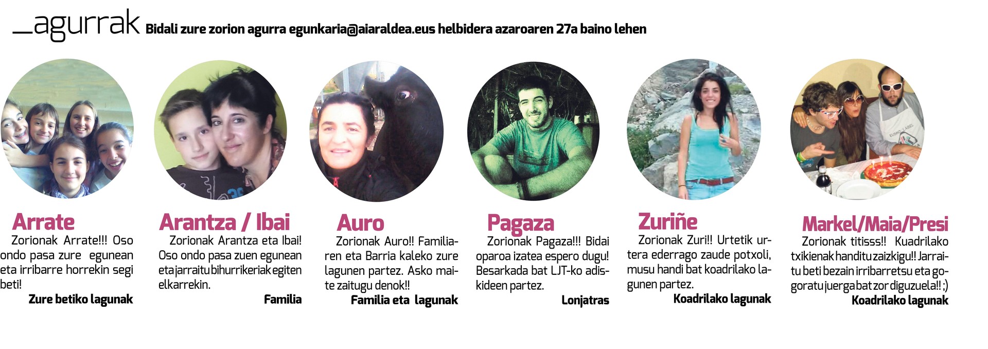 Egunkariaren 41. zenbakiko ZORION AGURRAK
