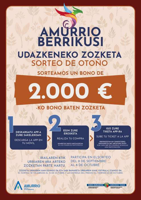 Amurrio Berrikusik martxan jarri du 2026ko Udazkeneko Zozketa, tokiko merkataritza bultzatzeko 2.000 euroko erosketa-balearekin