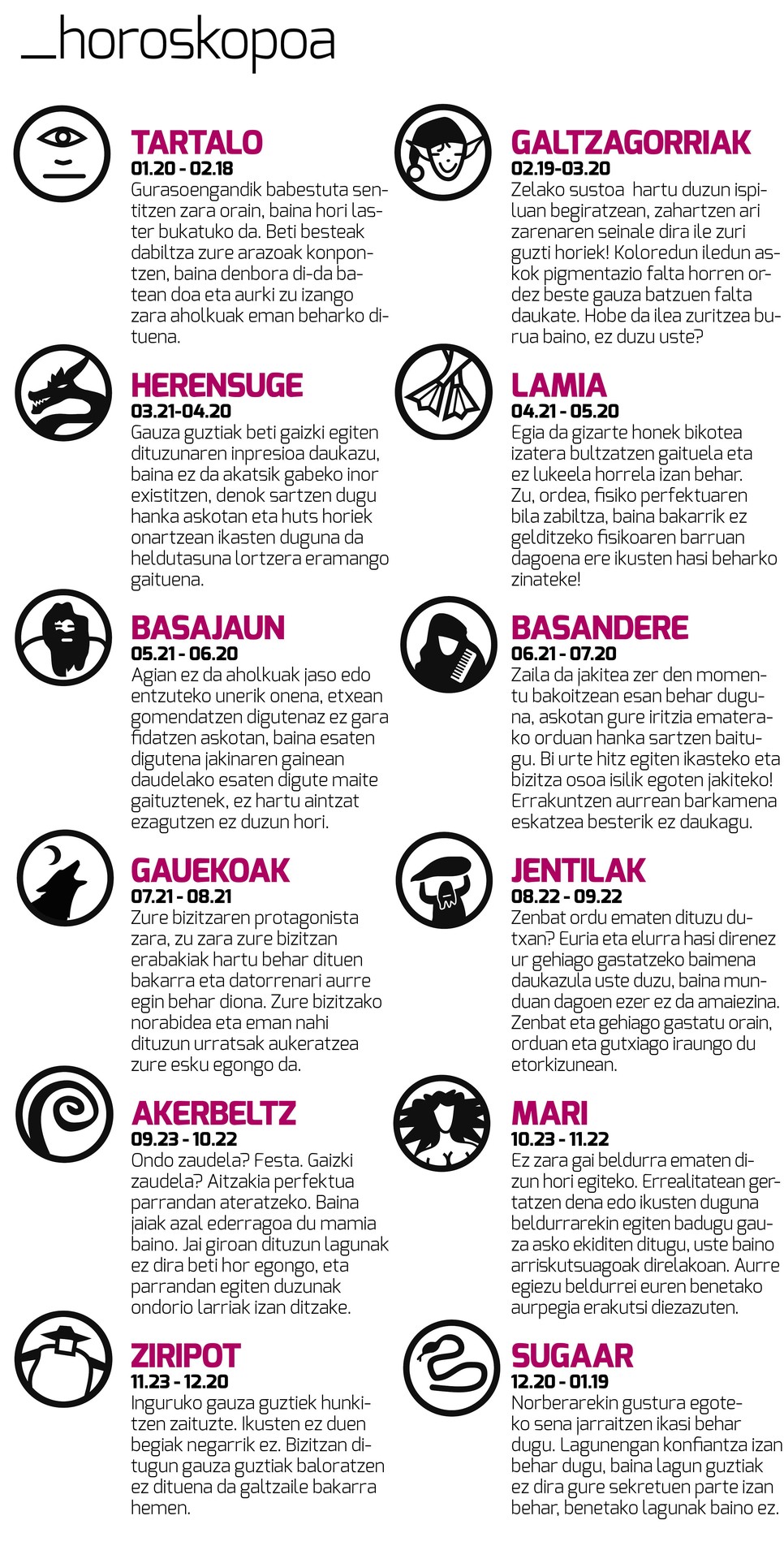 Aiaraldea Egunkariaren 47. zenbakiko HOROSKOPOA