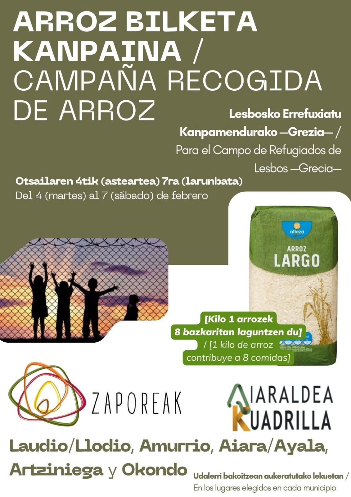 Aiaraldeko Kuadrillak arroz bilketa solidarioko kanpaina bultzatu du Zaporeak proiektuaren alde