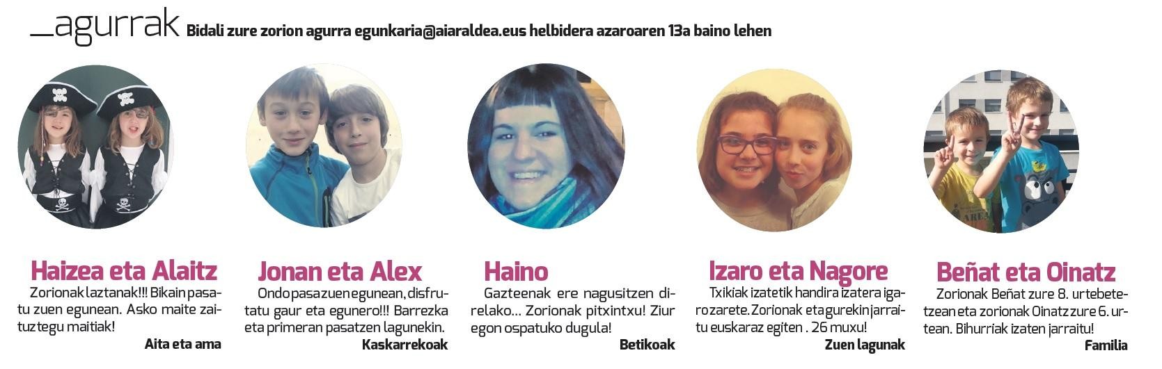 Aiaraldea Egunkariko 40. zenbakiko ZORION-AGURRAK