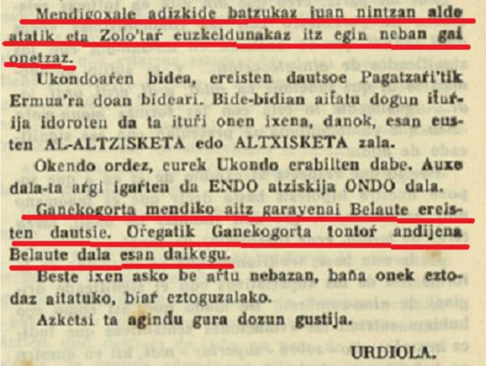 Ganekogorta edo Belaute? Altzisketa edo 'Fuente del espino'?