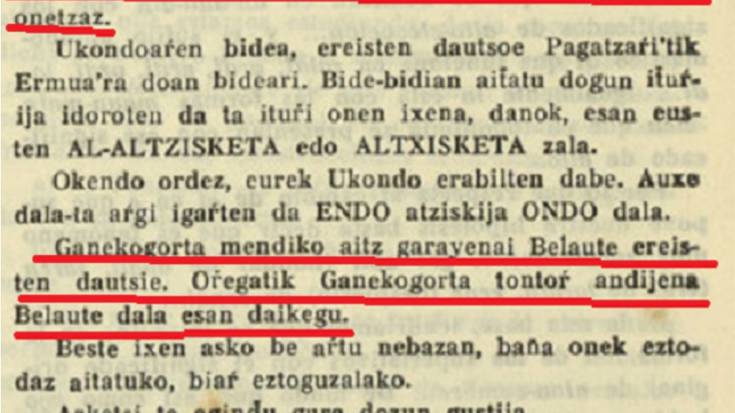 Ganekogorta edo Belaute? Altzisketa edo 'Fuente del espino'?