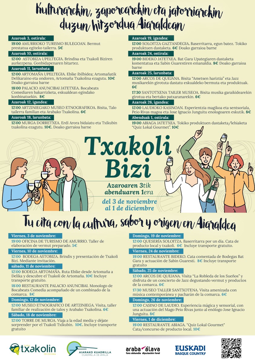 Aiarako Kuadrillak Txakolin Bizi ekimenaren hirugarren edizioa aurkeztu du, jarduera, esperientzia enogastronomiko eta berrikuntza ugarirekin