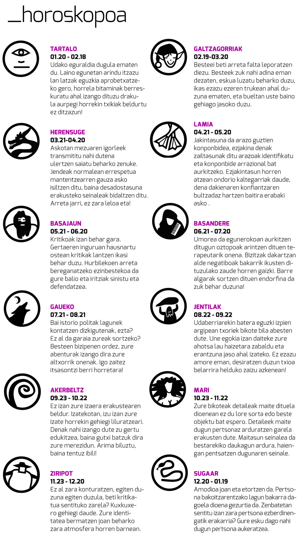 Aiaraldea Egunkariaren 68. zenbakiko HOROSKOPOA
