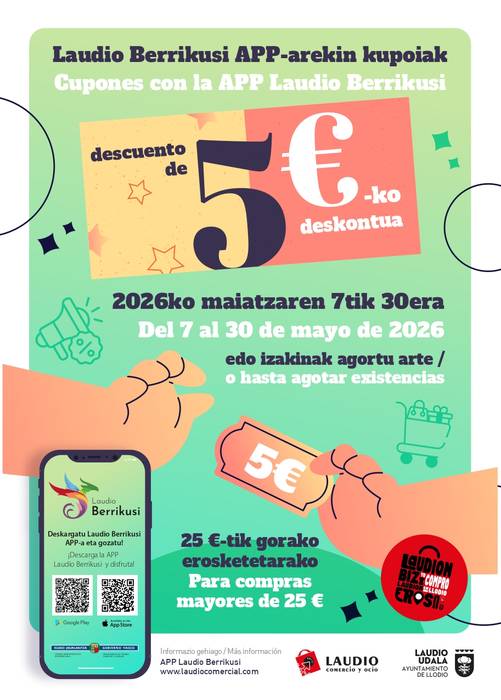 Laudio Berrikusi App-arekin 5 €-ko 1.786 deskontu kupoi