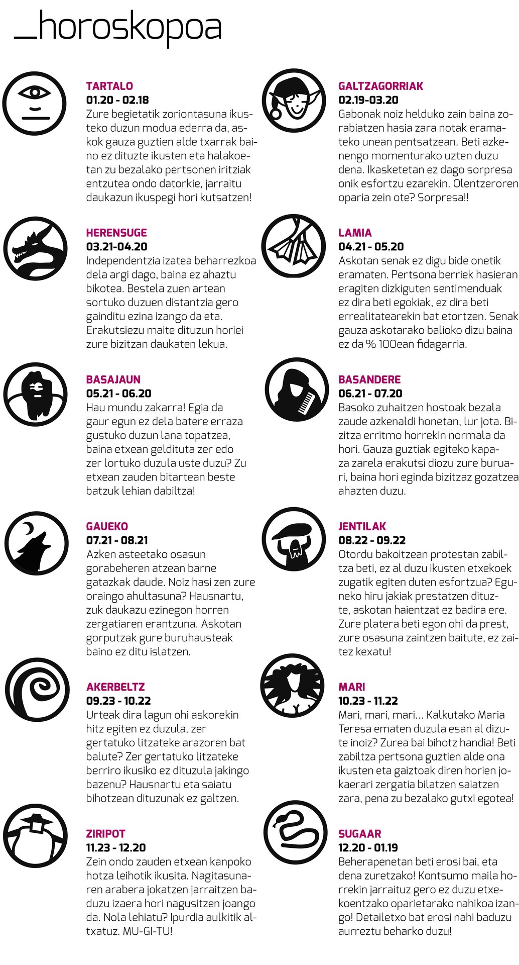 Aiaraldea Egunkariko 60. zenbakiko HOROSKOPOA