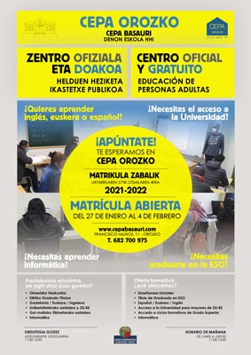 Helduen Eskolako matrizulazio epea otsailaren 4ra arte egongo da irekita