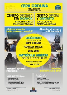 Matrikulazioak CEPA Orduña zentroan ekainaren 22tik 29ra