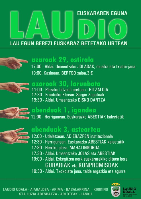 Euskararen Nazioarteko Eguna ospatzeko jarduera ugari antolatu ditu Laudiok