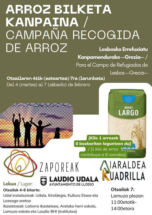 Arroz bilketa solidario berria Zaporeak elkartearen alde
