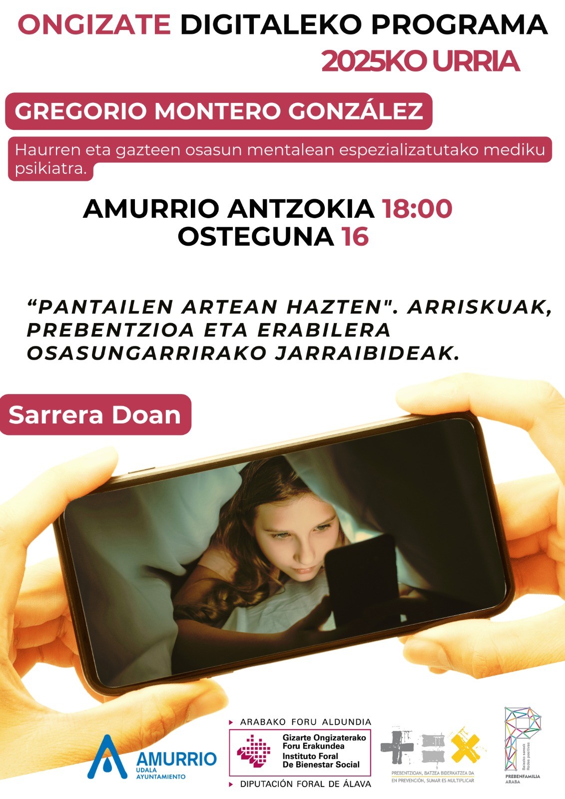 Amurrioko Udalak, Arabako Foru Aldundiarekin elkarlanean, jardunaldi bat antolatu du teknologia digitalaren erabilera arduratsuari buruz
