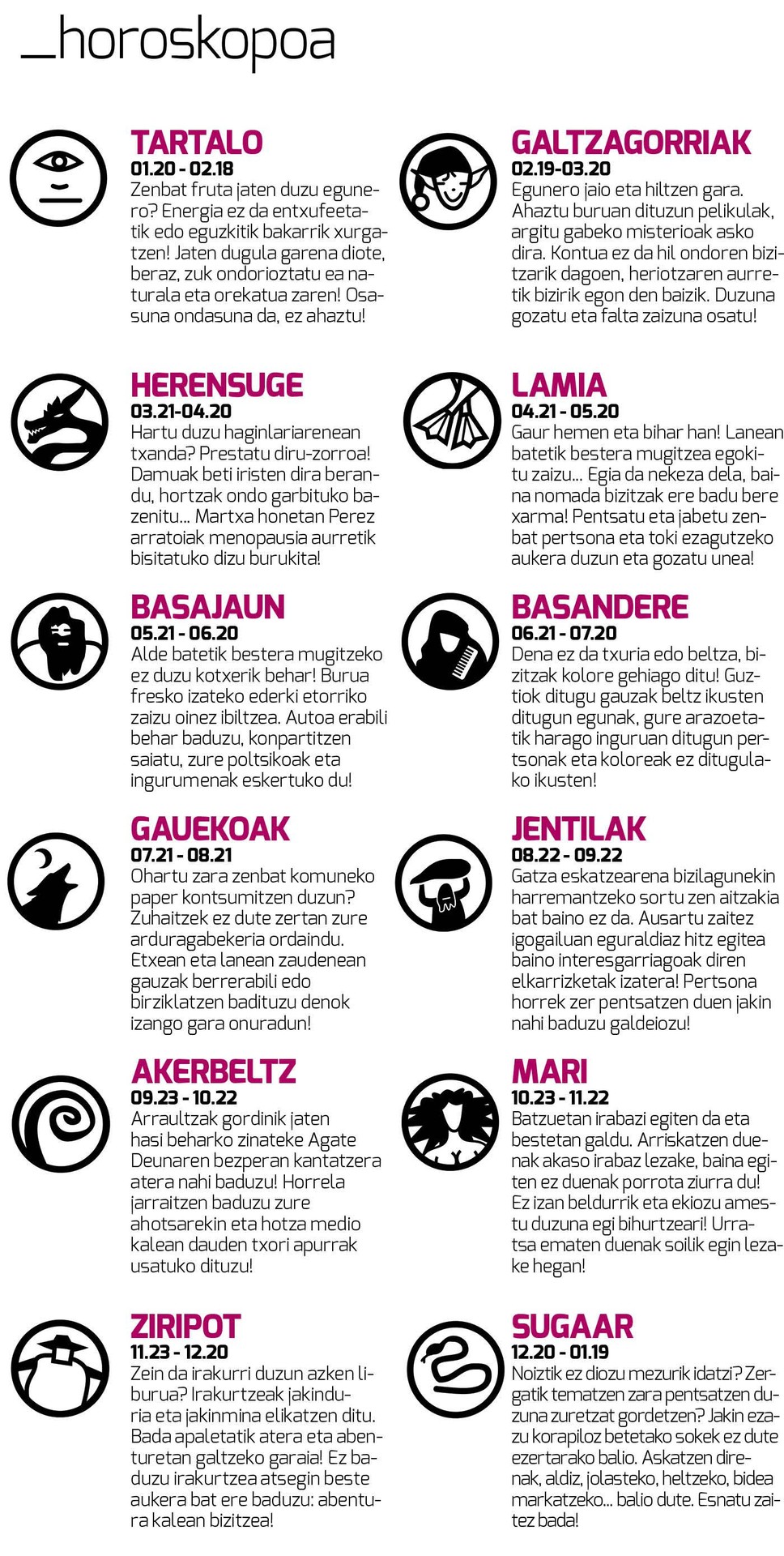 Egunkariaren 27. aleko HOROSKOPOA