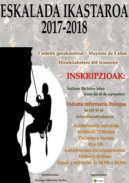 Eskalada ikastaroan izena emateko azken eguna