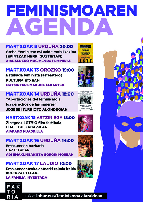 Martxotik aurrera, feminismoaren agenda plazaratuko dugu hilero!