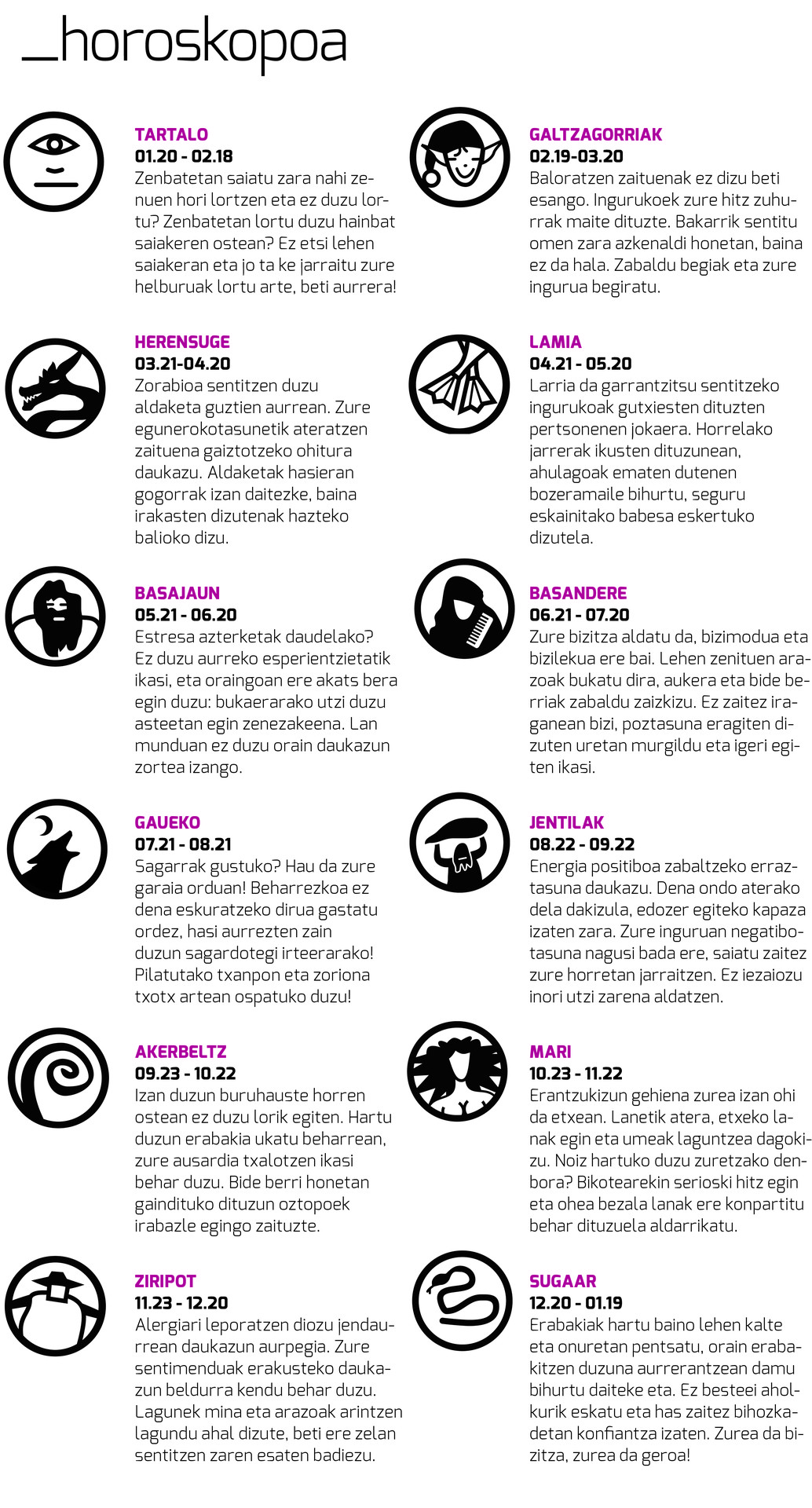 Aiaraldea Egunkariko 65. zenbakiko HOROSKOPOA