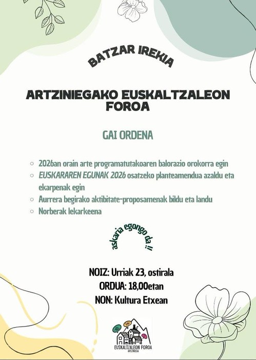 Artziniegako Euskaltzaleon Foroaren batzar irekia