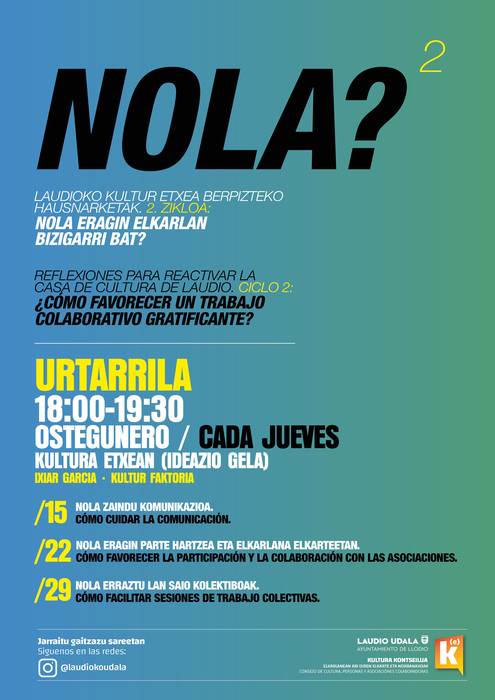 Laudioko Kultura Etxea berpizteko beste hiru ikastaro eskainiko dira hil honetan