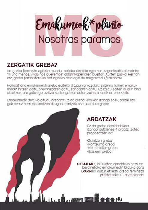 Martxoaren 8ko greba prestatzeko bilera irekia