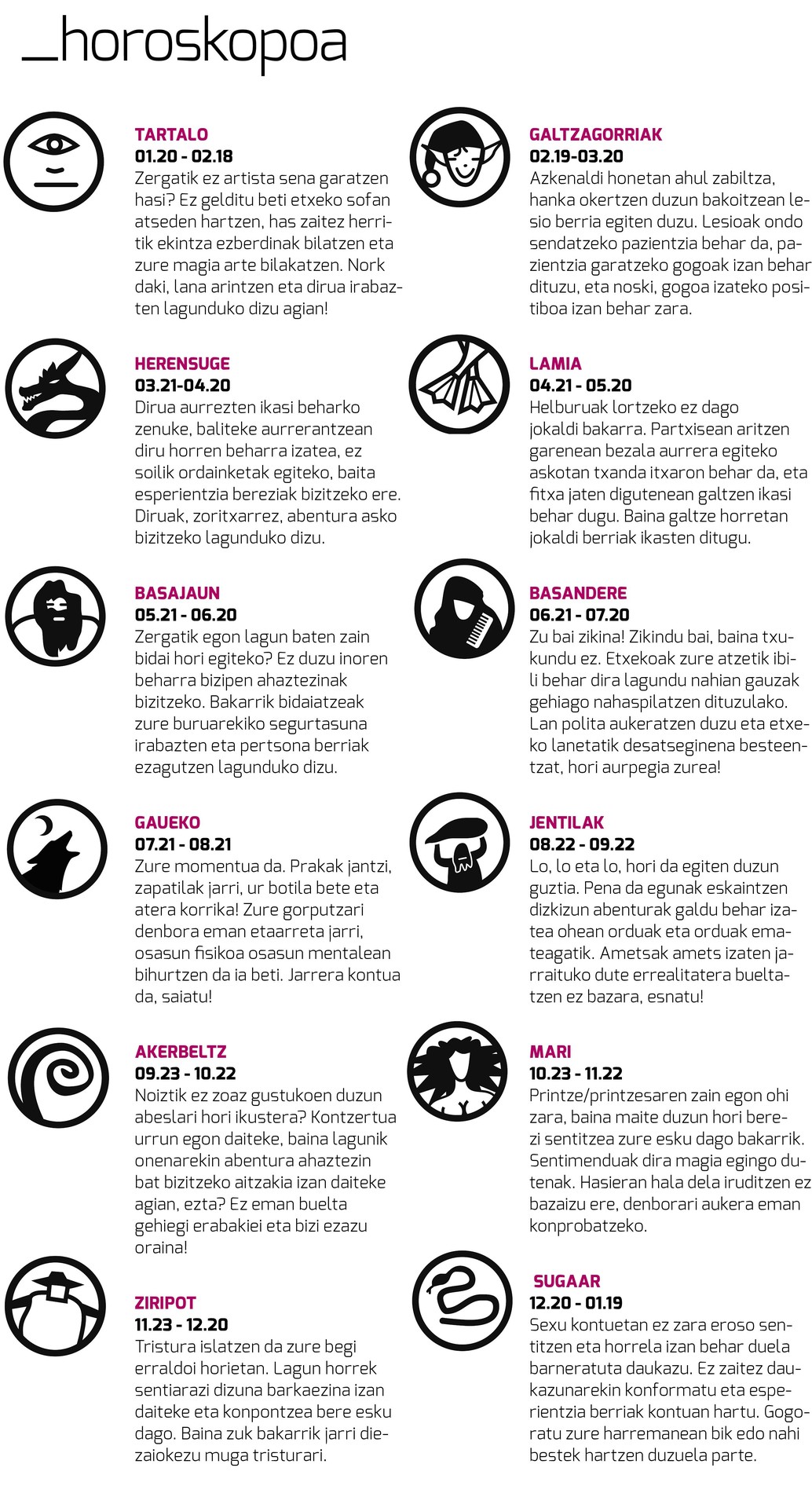 Aiaraldea Egunkariko 58. zenbakiko HOROSKOPOA