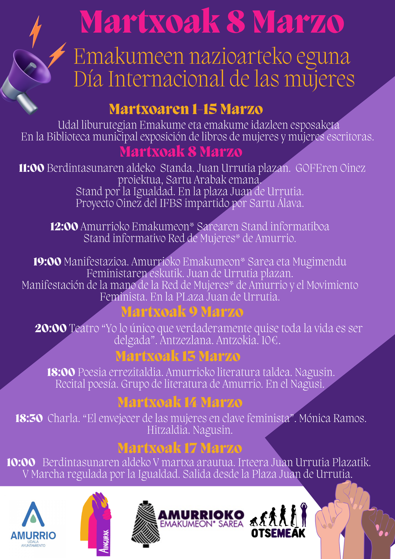 Amurriok programazio zabala eskainiko du hilabete osoan, Martxoaren 8 inguruan