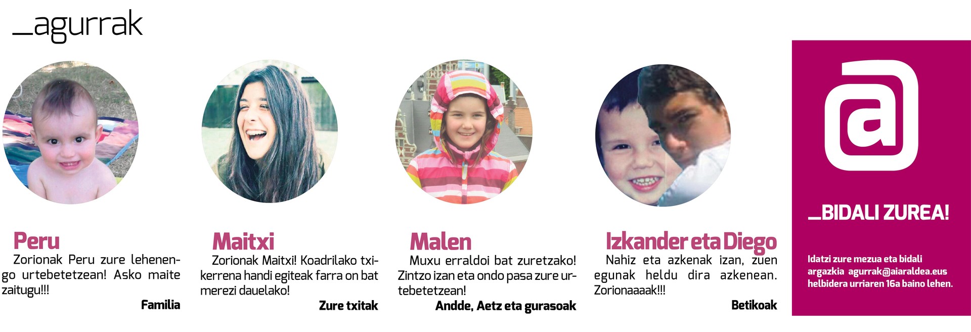 Egunkariaren 38. zenbakiko ZORION AGURRAK