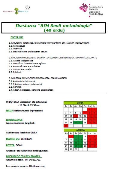 BIM-Revit eta Nazioarteko Merkataritza izango dira Amurrion egingo diren hurrengo ikastaroak.