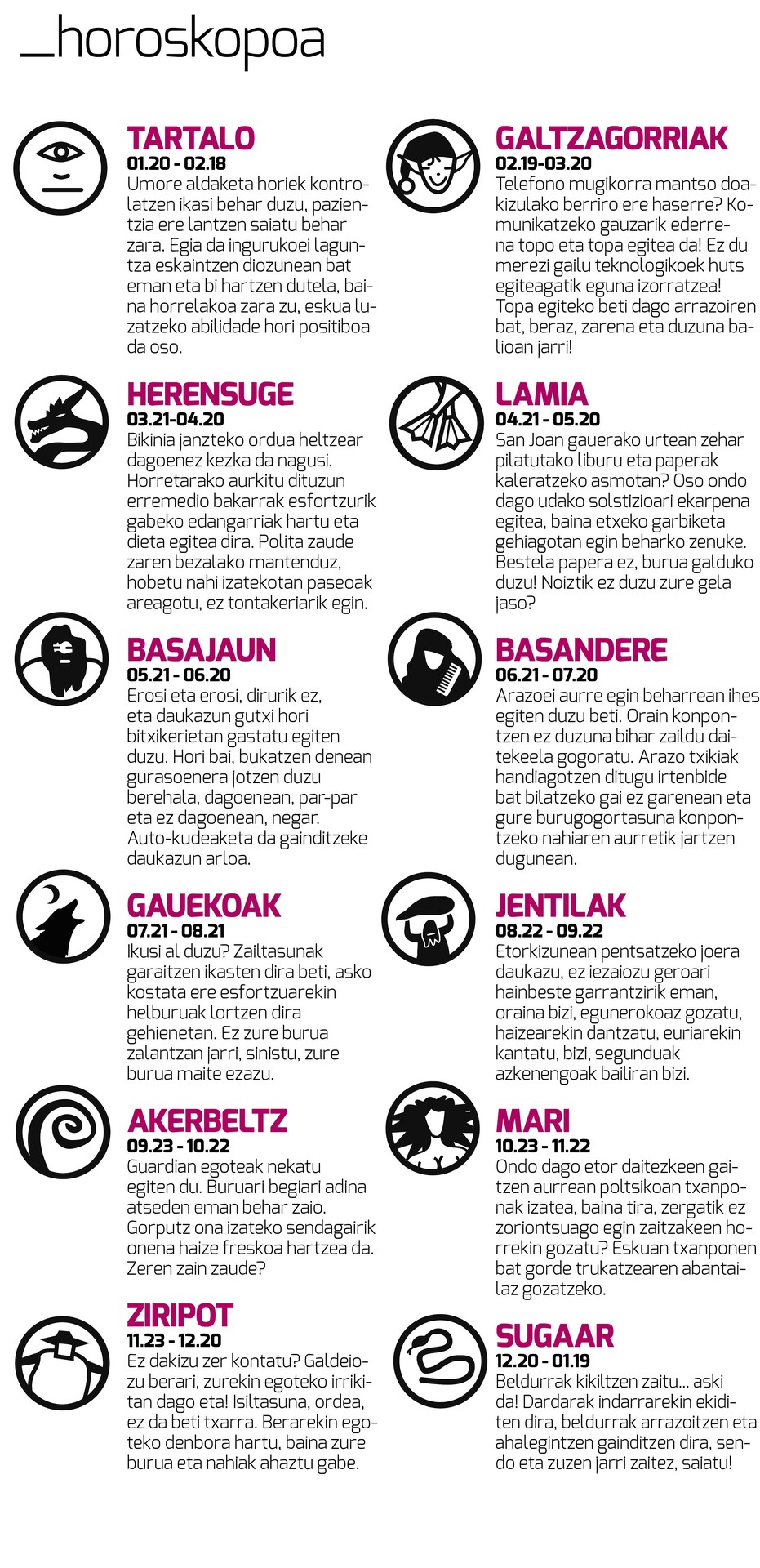 Aiaraldea Egunkariaren 36. aleko HOROSKOPOA