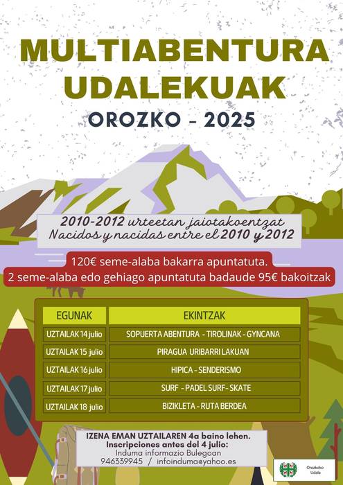 Multiabentura udalekuetan izena emateko azken eguna