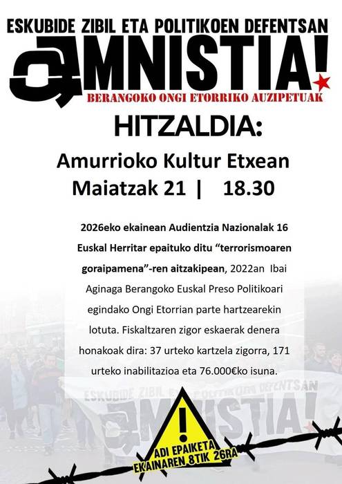 Hitzaldia: 'Eskubide zibil eta politikoen defentsan, amnistia'