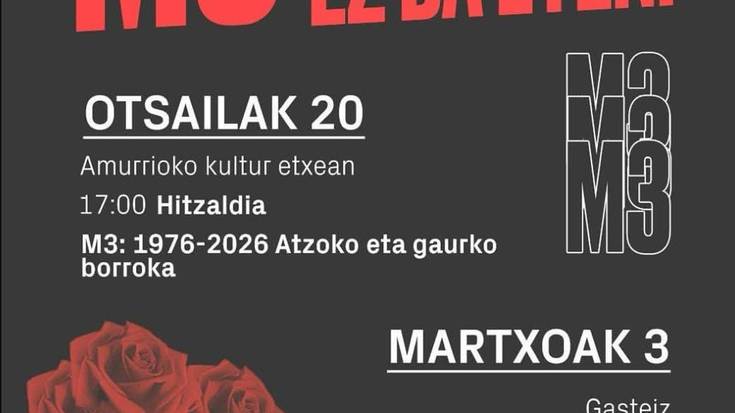'M3: 1976-2026 Atzoko eta gaurko borroka' hitzaldia