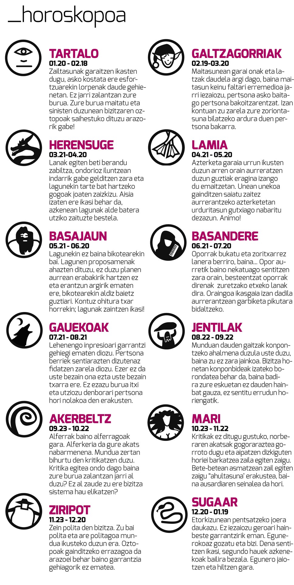 Aiaraldea Egunkariaren 49. zenbakiko HOROSKOPOA
