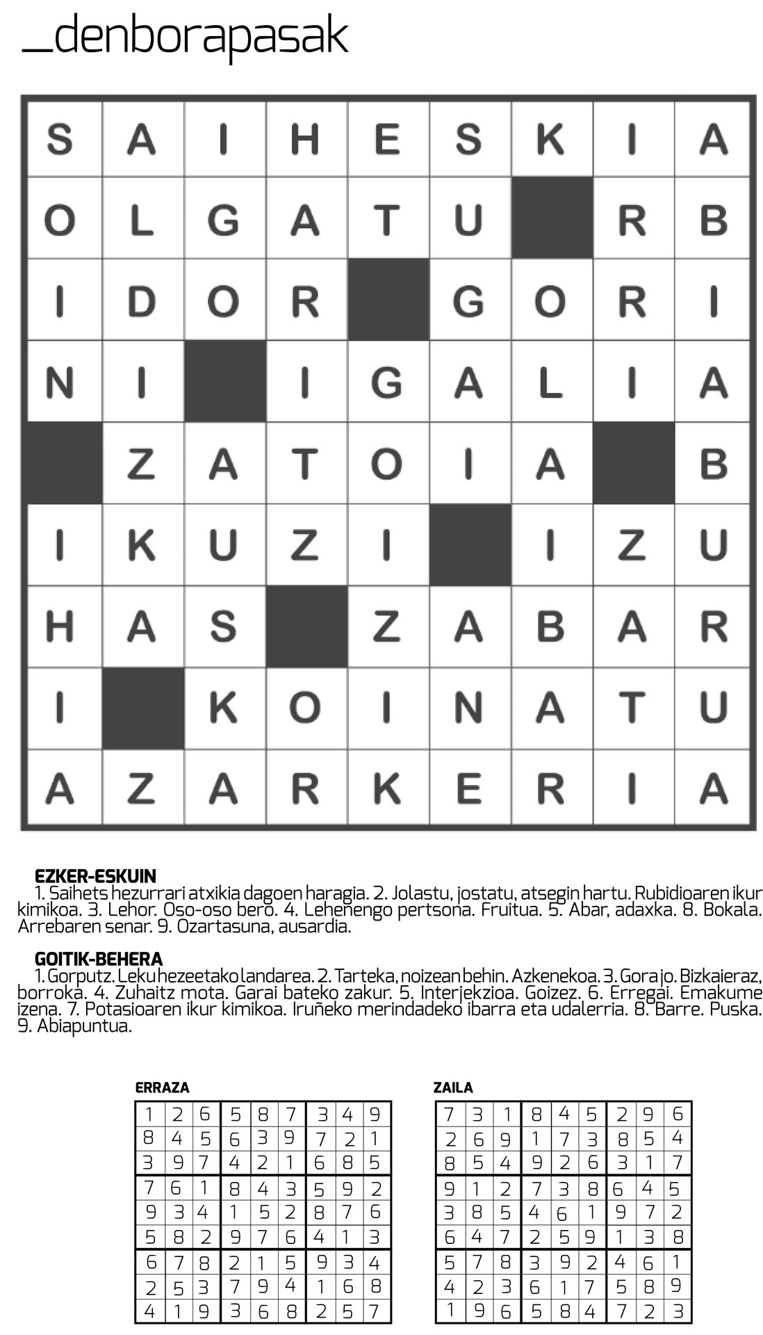Aiaraldea Egunkariare 36. zenbakiko DENBORAPASEN EMAITZAK. Asmatu al duzu?