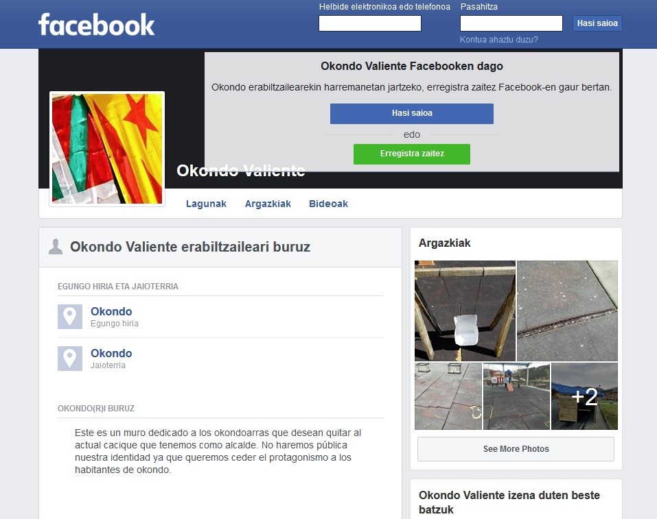Facebookeko erabiltzaile baten irainak salatu ditu Okondo Aurrerak Ertzaintzan