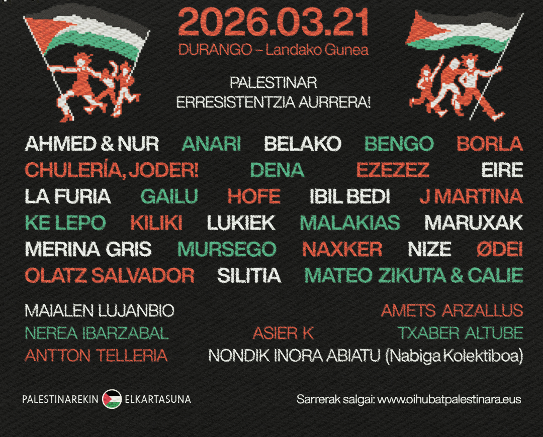 Oihu bat Palestinara jaialdirako sarrera bikoitza zozkatuko du Aiaraldea Komunikabideak