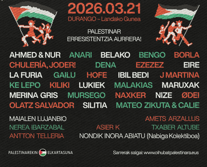 Oihu bat Palestinara jaialdirako sarrera bikoitza zozkatuko du Aiaraldea Komunikabideak