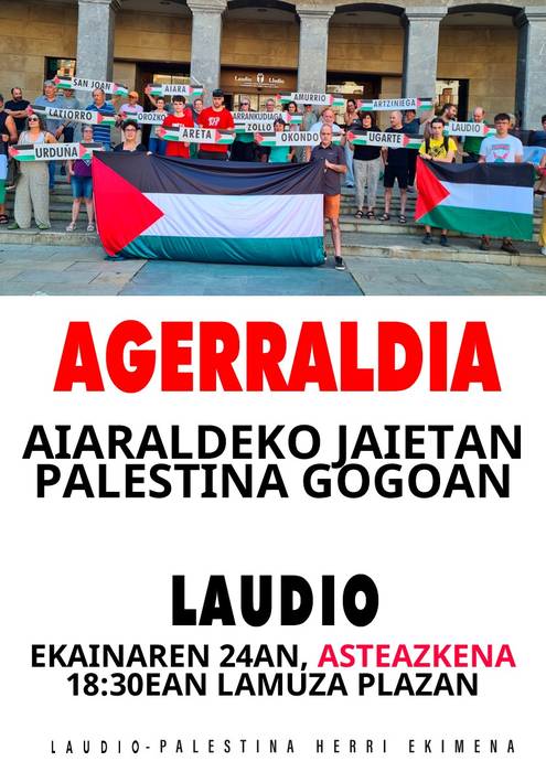 "Aiaraldeko jaietan Palestina gogoan" agerraldia