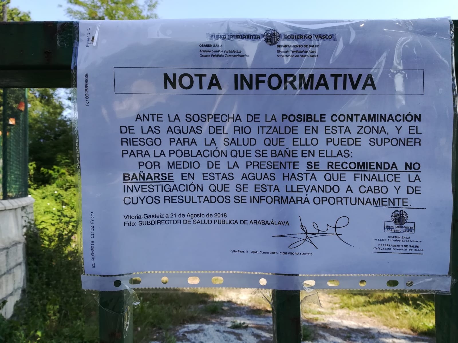 Errekaren ustezko kutsaduragatik lau gazte ospitaleratu dituzte bakterio infekzio batekin