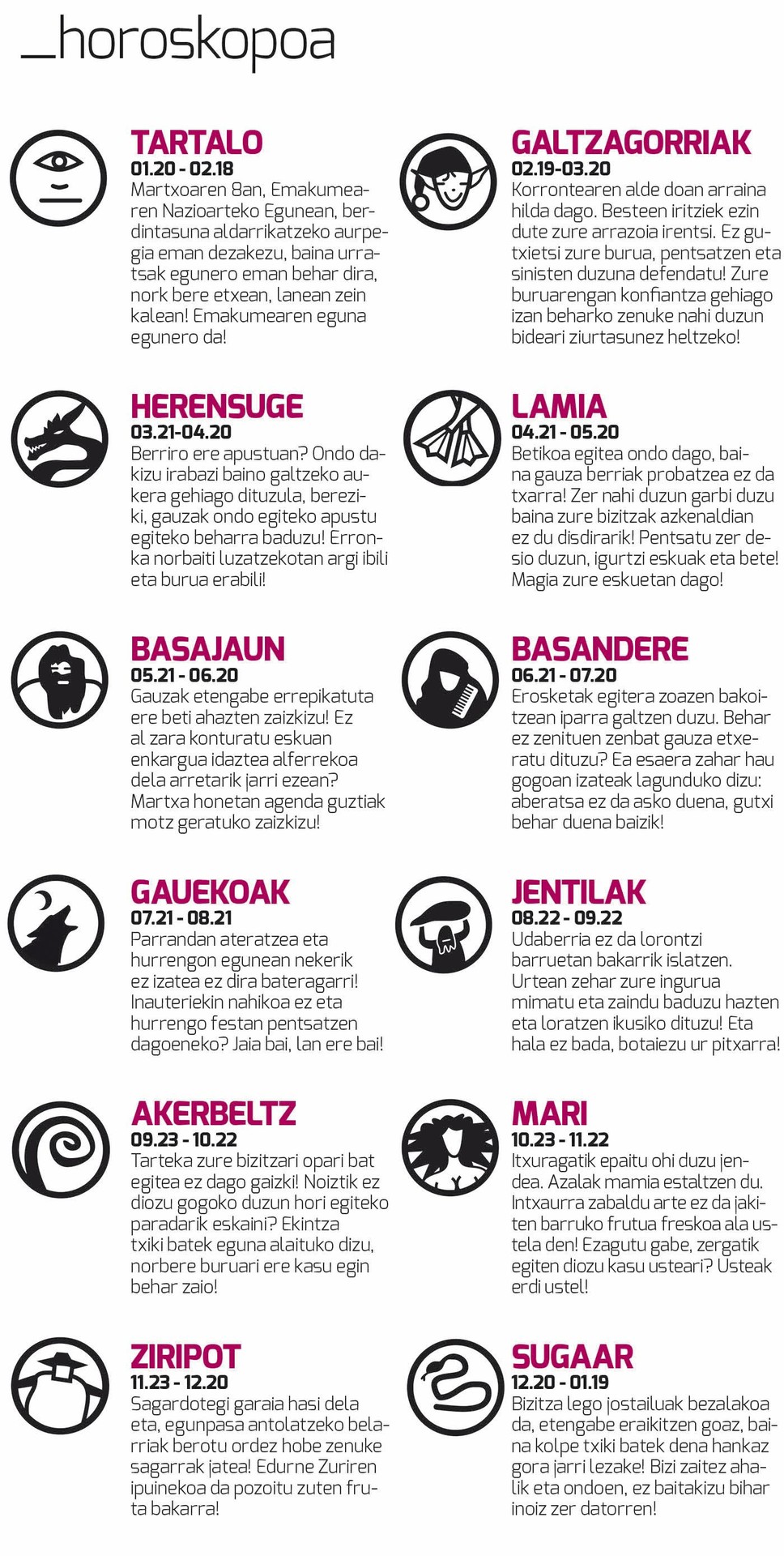 Egunkariaren 29. aleko horoskopoa