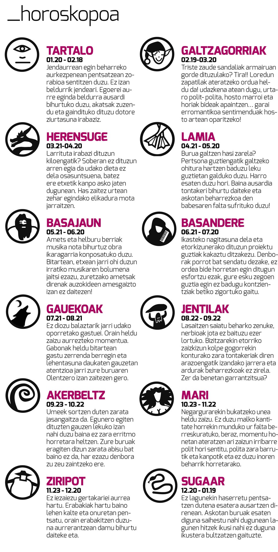 Egunkariaren 37. zenbakiko HOROSKOPOA