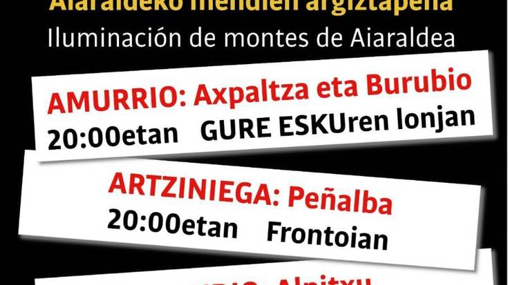 Aberri Eguna: Aiaraldeko mendien argiztapena