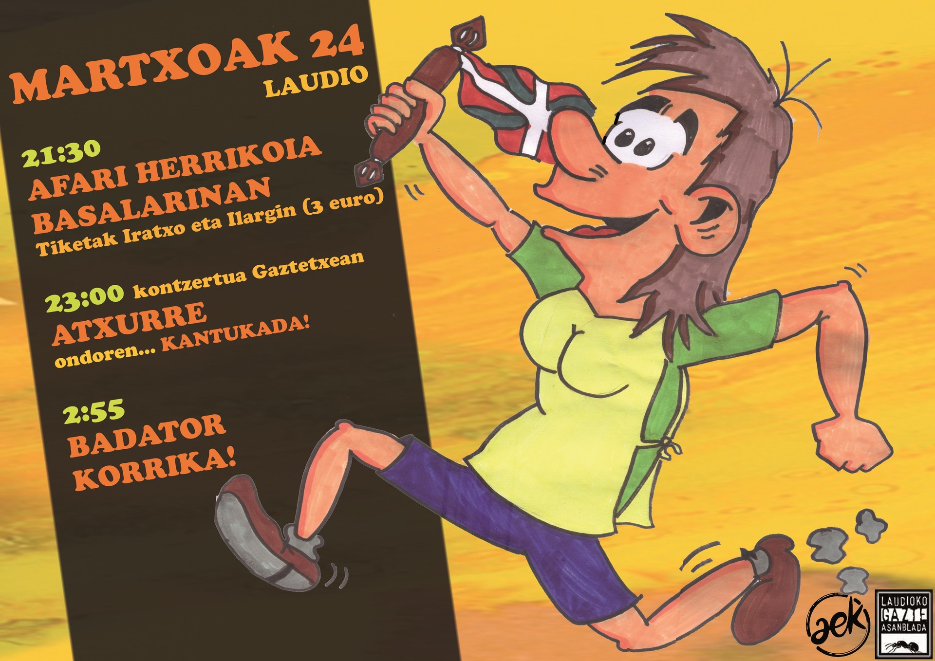 Korrikari itxaroteko afaria, kontzertua eta kantukada!