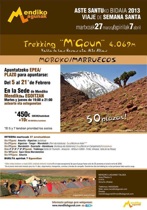 Marokora trekkinga antolatu du Mendiko Lagunak taldeak