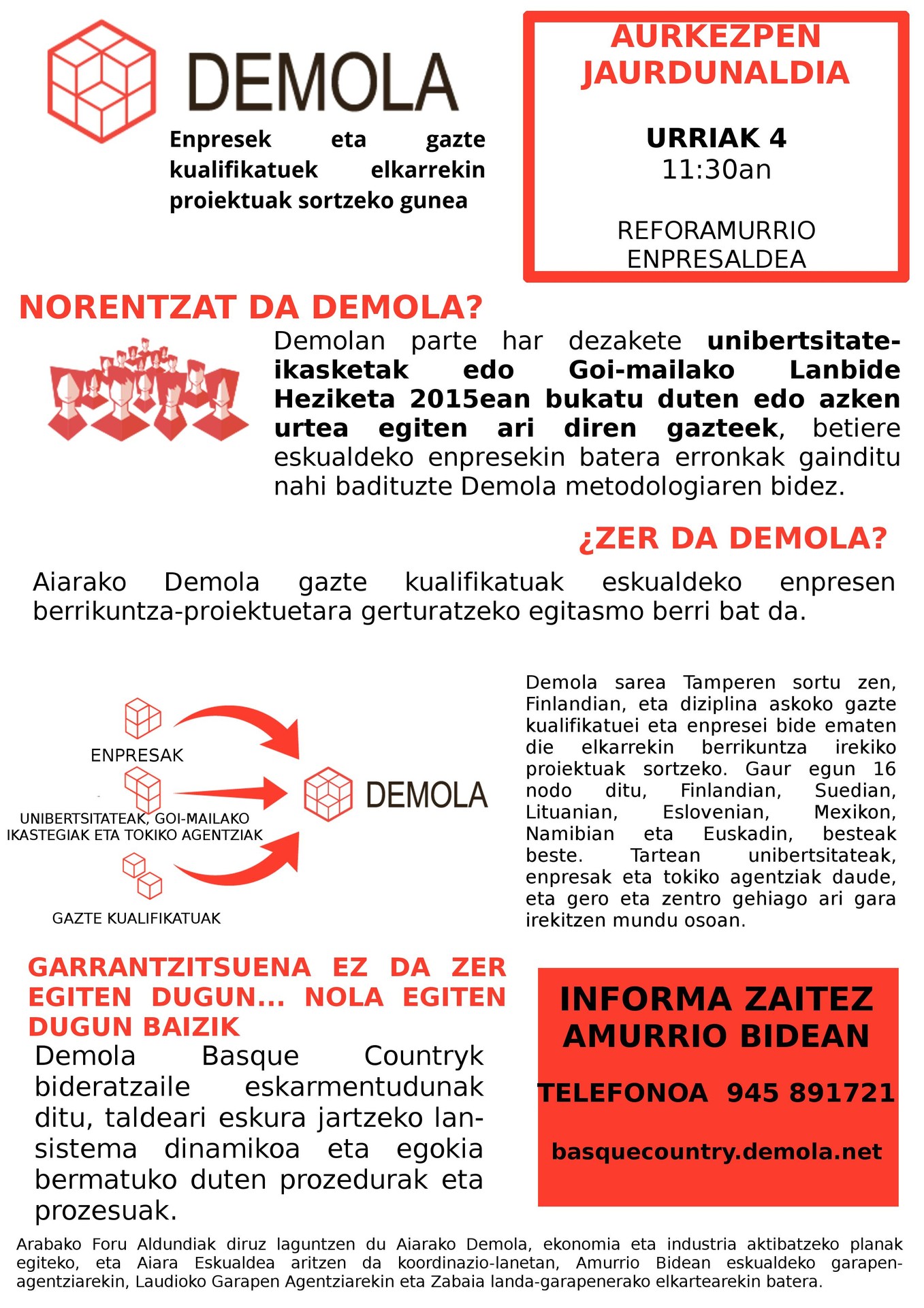 Urriaren 4an, asteartez, Aiarako Demola aurketzuko da RerforAmurrio Enpresaldean, 11:30ean
