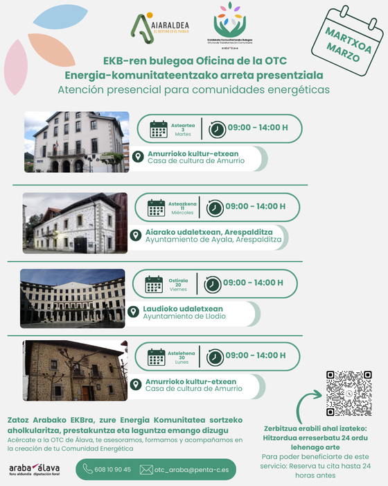 Komunitate Energetikoei Aholkularitza emateko Bulegoa berriro etorriko da Aiaraldera martxoan