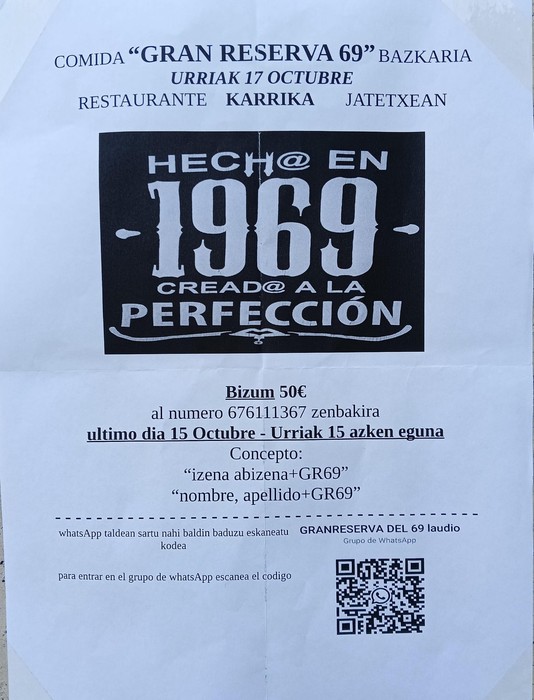"Gran Reserva 69" bazkaria