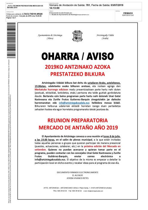 Antzinako Azoka anolatzeko bilera