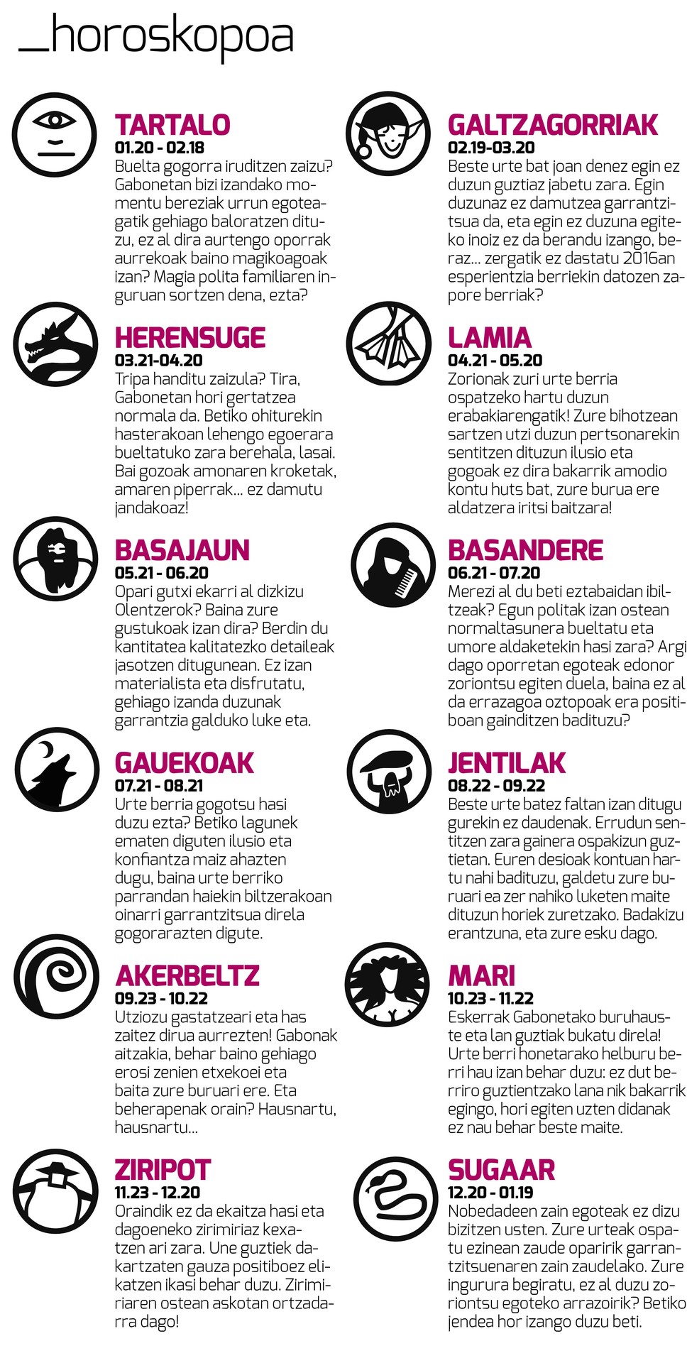 Aiaraldea Egunkariaren 44. zenbakiko HOROSKOPOA