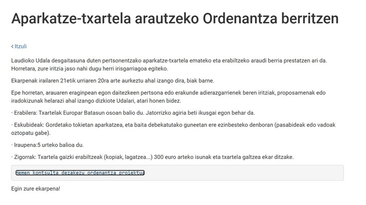 Laudioko Udalak desgaitasuna duten pertsonentzako aparkatze-txartela arautuko duen ordenantza berritzeko prozesua abiatu du