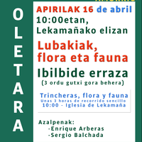 "Lubakiak, flora eta fauna"; ibilbide gidatua Enrique Arberas eta Sergio Balchadarekin.